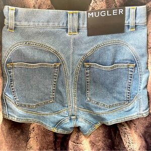 Mugler Spiral High Waisted Denim Shorts